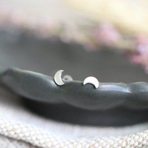 10K Solid White Gold "Garden Moon" Crescent Moon Earrings - by BrightlyandLilian